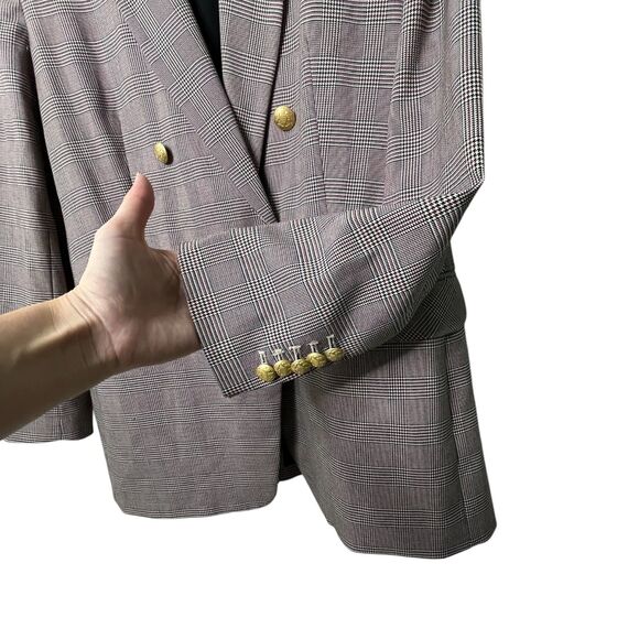 Court & Rowe Warwick Double-Breasted Houndstooth Plaid Blazer Sz 12 Gray Career - Picture 7 of 13